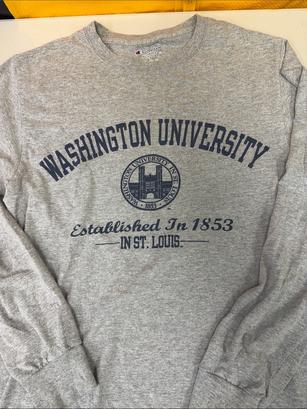 Champion Gray Washington University Crewneck long sleeve shirt with Navy Print